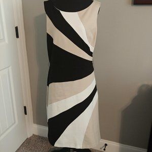 WHBM Sleeveless Colorblock Dress in Black, White & Beige - Size 14